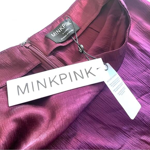 Mink Pink Nador Burgundy Flounce Satin Slip Skirt size XL NWT - Picture 6 of 10
